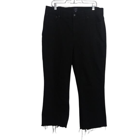 J. Crew Jeans Mid Rise Flare Crop Inseam Black Raw Hem Tall Denim Size 33 T - Picture 1 of 8